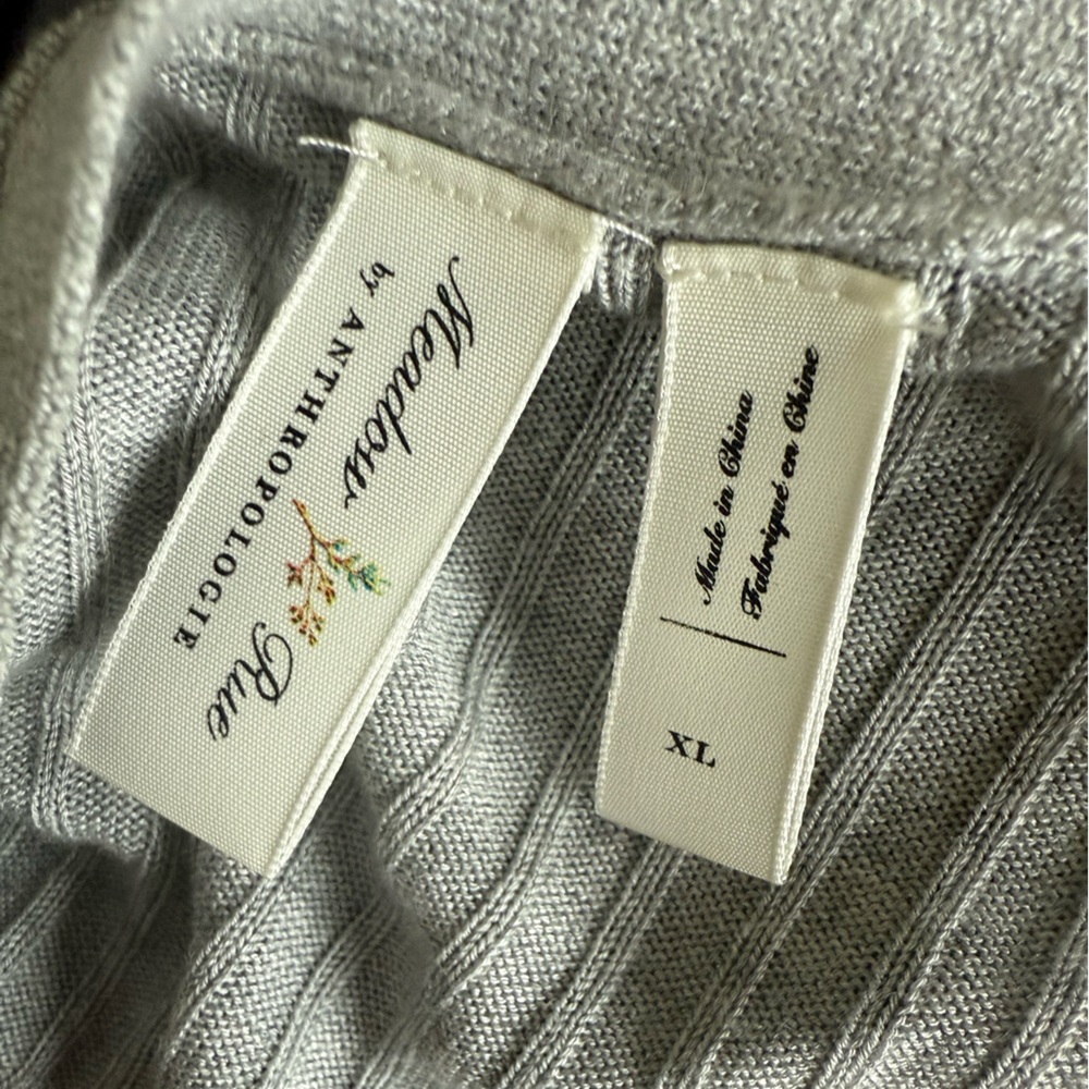 Anthropologie Meadow Rue Gray Cali Ribbed Button-Down Midi Cardigan Sweater XL - Picture 7 of 11
